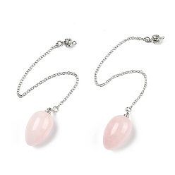 Розовый Кварц Биолокационные маятники из натурального розового кварца, с реечной обшивкой латунными выводами, платина, яйцо, 215~222 мм, отверстие : 1.8 мм