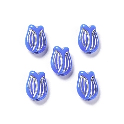 Royal Blue Plating Opaque Acrylic Beads, Metal Enlaced, Tulip, Royal Blue, 16x11.5x7mm, Hole: 2mm, about 670pcs/500g