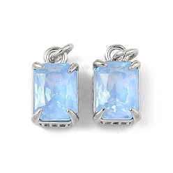 Темно-Голубой Подвески из латуни с микропаве из кубического циркония и стеклянным кристаллом, прямоугольные, стойки покрытие, долговечный, без свинца и без кадмия, с целью перехода в кольце, глубокое синее небо, 11x7x6 мм, отверстие : 2 мм