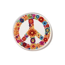 Colorful Flower with Peace Acrylic pendants, Colorful, 40x41x2mm,Hole:1.60mm