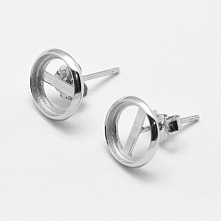 Silver 925 Sterling Silver Stud Earring Findings, Flat Round, Silver, 9.5x1.5mm, Tray: 8mm, Pin: 0.6mm