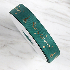 Teal 25 Yards Flat Christmas Tree Printed Polyester Grosgrain Ribbons, Hot Stamping Ribbons, Teal, 1 inch(25mm), about 25.00 Yards(22.86m)/Roll