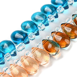 Deep Sky Blue Transparent Glass Beads Strands, Segmented Multi-color Beads, Top Drilled, Teardrop, Deep Sky Blue, 9x6x5mm, Hole: 1mm, about 51~52pcs/strand, 11.89~12.28''(30.2~31.2cm)