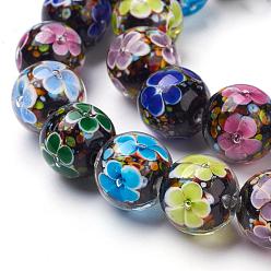 Colorful Handmade Inner Flower Lampwork Beads Strands, Round, Colorful, 14mm, Hole: 2mm, 25pcs/strand, 12.99 inch