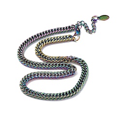 Rainbow Color Ion Plating(IP) 304 Stainless Steel Cuban Link Chain Necklace, Rainbow Color, 16.14 inch(41cm)