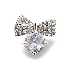 Серебро Латунные микро проложить кубического циркония бусы, бантом, серебряные, 12x12.5x7.5 мм, отверстие : 1.6 мм