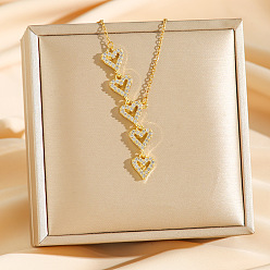 Золотой 5 Подвеска в форме сердца из латуни с микропаве и прозрачными кубическими циркониями 304 Цепочка из нержавеющей стали для женщин, золотые, 17.72 дюйм (45 см)