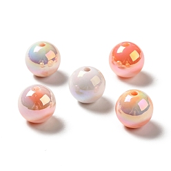 Orange UV Plating Opaque Rainbow Iridescent Acrylic Beads, Round, Orange, 15~15.5x15.5~16mm, Hole: 2.7~2.8mm