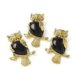 Обсидиан Природные подвески обсидиана, латунные совьи амулеты, золотые, стойки покрытие, без кадмия и без свинца, 36.5x26.5x7.5 мм, отверстие : 6.5x4.5 мм