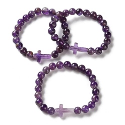 Аметист Браслеты-кресты и круглые бусины из натурального аметиста, внутренний диаметр: 2-1/8 дюйм (5.5 см)