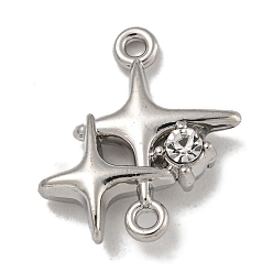 Платина Стойка покрытие сплав кристалл стразы звезды звенья соединительные подвески, без свинца и без кадмия, платина, 15x13.5x4.5 мм, отверстие : 1.2 мм