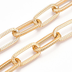 Light Gold Aluminum Textured Paperclip Chain, Unwelded, Light Gold, 33x15x3.5mm