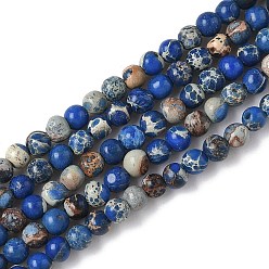 Морской Синий Нити бусин из окрашенного натурального регалита/императорской яшмы/морского осадка яшмы, круглые, Marine Blue, 3 мм, отверстие : 1.2 мм, около 59 шт / нитка, 7.68'' (19.5 см)