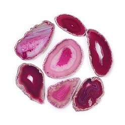 Medium Violet Red Natural Agate Pendants, Agate Slices, Dyed & Heatsd, Nuggets, Medium Violet Red, 48~105x39~68x4~7mm, Hole: 2~2.5mm, about 25pcs/1000g