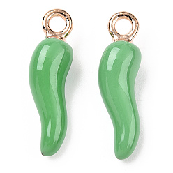 Зеленый лайм Подвески из эмали и сплава, без кадмия, без никеля и без свинца, золотой свет, Горячий рог изобилия / прелести итальянского рога Корничелло, зеленый лайм, 21x6x6 мм, отверстие : 2 мм