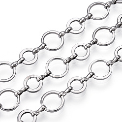 Stainless Steel Color 661 Stainless Steel Mother-son Chains, Unwelded, with Spool, Stainless Steel Color, 10x1mm, 8x1mm, about 32.81 Feet(10m)/Roll