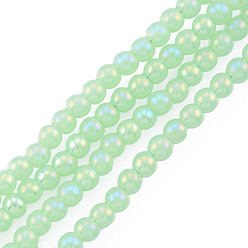 Hellgrün Galvanisieren Glasperlen, imitatorische Jade Perlen, Runde, hellgrün, 3 mm, Bohrung: 0.8 mm, ca. 128~138 Stk. / Strang, 13.39 Zoll ~ 15.28 Zoll (34~38.8 cm)