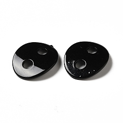 Black Spray Painted 201 Stainless Steel Connector Charms, Oval, Black, 12x14x1mm, Hole: 2.5mm