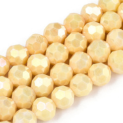 Желтый Антикоррозийные гальванические стеклянные бусины, имитация драгоценных камней, круглые, с покрытием AB цвета, граненый(32 граненый), желтые, 10 мм, отверстие : 1.2 мм, около 37 шт / нитка, 14.96'' (38 см)