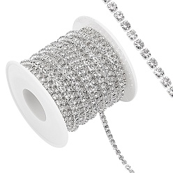 Crystal Brass Rhinestone Strass Chains, with Spool, Rhinestone Cup Chains, Silver Color Plated, Crystal, 2.8mm, about 10yards/roll