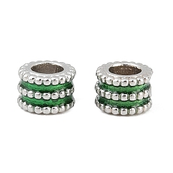 Grün Messing Perlen, Kolumne, mit Emaille, cadmiumfrei und bleifrei, Gestell, langlebig überzogen, echt 18 k vergoldet, grün, 6x4 mm, Bohrung: 3 mm