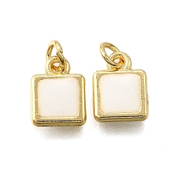 Белый Латунь эмаль прелести, с целью перехода в кольце, квадратный шарм, стойки покрытие, без кадмия и без свинца, долговечный, золотые, белые, 9.5x7x1.5 мм, отверстие : 2.6 мм