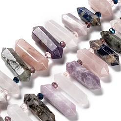 Mixed Stone Natural Amethyst & Rose Quartz & Quartz Crystal & Blue Spot Jasper & Lepidolite & Labradorite Beads Strands, Bullet, 19~46x5~13x9~13mm, Hole: 1.8mm, about 21pcs/strand, 14.76''(37.5cm)
