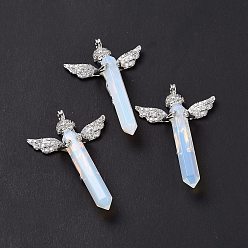 Opalite Opalite Faceted Double Terminal Pointed Big Pendants, Angel Charms, with Platinum Tone Brass Findings, 54~56x34~36x11~12mm, Hole: 3mm