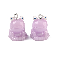 Лиловый Непрозрачные подвески смолы, очарование лягушки, с железной платиной петлей, сирень, 19.5~21x15x15 мм, отверстие : 2 мм