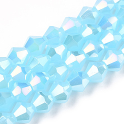 Светло-Голубой Имитация нефрита гальванических бисер пряди, с покрытием AB цвета, граненые, двухконусные, Небесно-голубой, 6x6 мм, отверстие : 1.2 мм, около 45~47 шт / нитка, 9.65~9.84 дюйм (24.5~25 см)