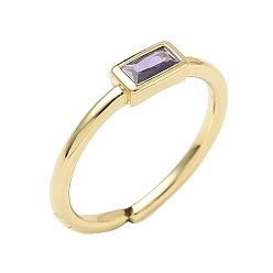 Лиловый Прямоугольные латунные манжеты со стеклом для женщин, долговечный, стойки покрытие, без свинца и без кадмия, реальный 18 k позолоченный, сирень, 1.5 мм, внутренний диаметр: 15.3 мм