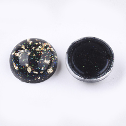 Black Resin Cabochons, with Glitter Powder and Gold Foil, Half Round, Black, 12x5.5mm