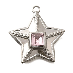 Свет Аметист 304 подвески из нержавеющей стали, со стразами, цвет нержавеющей стали, звезда, светлый аметист, 26x24.5x6 мм, отверстие : 2 мм