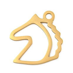 Лошадь Ионное покрытие (ip) 304 подвески из нержавеющей стали, лазерная резка, золотые, лошадь, 23x24x1 мм, отверстие : 3 мм