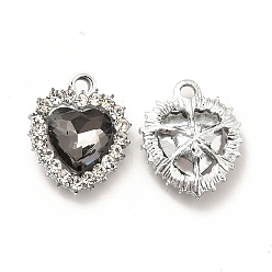 Gray Alloy Glass Pendants, Crystal Rhinestone Heart Charm, Platinum, Gray, 19x16x5.8mm, Hole: 2mm