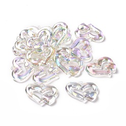 Clear AB UV Plating Rainbow Iridescent Acrylic Pendant, Heart Charm, Clear AB, 34x27x6mm, Hole: 2.8mm