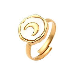 Луна 304 Кольца из нержавеющей стали с ракушкой для женщин, ионное покрытие (ip), золотые, луна, 13x12.5 мм, внутренний диаметр: 17 мм