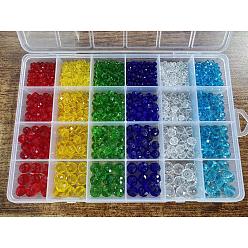 Mixed Color PandaHall Elite 24 Styles Glass Beads Strands, Faceted, Rondelle, Mixed Color, 10x8mm, Hole: 1mm, about 62pcs/Strand, 22.05 inch(56cm), 1140pcs/box