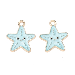 Sky Blue Alloy Enamel Pendants, Starfish Charms, Golden, Sky Blue, 18x16x1mm, Hole: 1.8mm