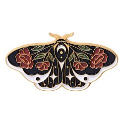 Red Butterfly with Flower Enamel Pin, Gold Plated Alloy Badge for Corsage Scarf Clothes, Red, 23x44mm
