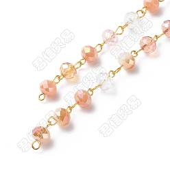 Легкий Лосось Гальванические стеклянные граненые цепочки рондель ручной работы из бисера, с железными ушками, несварные, светлый померанцевый, 13.5x8 мм, около 3.28 футов (1 м) / коробка