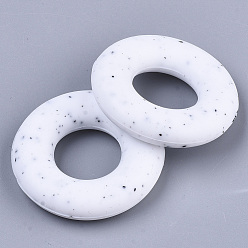 White Food Grade Eco-Friendly Silicone Beads, Chewing Beads For Teethers, DIY Nursing Necklaces Making, Donut, White, 42x9mm, Hole: 20mm
