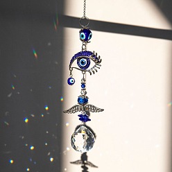 Eye Evil Eye Pendant Decorations, Alloy & Glass Hanging Suncatchers, for Home Decoration, Eye Pattern, 430mm