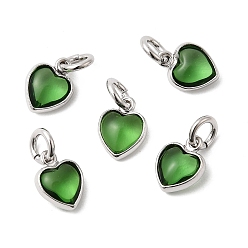Зеленый Кулон из циркония, сердце прелести, без кадмия и без свинца, стойки покрытие, долговечный, с целью перехода в кольце, платина, зелёные, 9x7x3.5 мм, отверстие : 3 мм