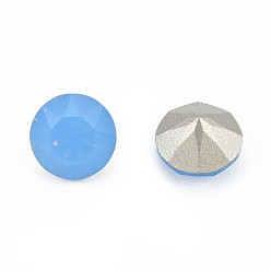 Sapphire K9 Glass Rhinestone Cabochons, Pointed Back & Back Plated, Faceted, Diamond, Sapphire, 8x6mm