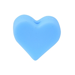 Light Sky Blue Heart Food Grade Silicone Beads, Silicone Teething Beads, Light Sky Blue, 14x14mm
