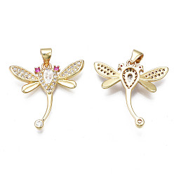 Clear Brass Micro Pave Cubic Zirconia Pendants, , Real 18K Gold Plated, Autumn Pendants, Dragonfly, Clear, 23x23x4mm, Hole: 3x5mm