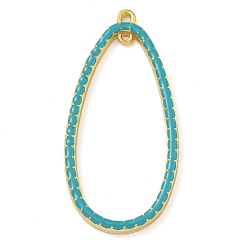 Темно-бирюзовый Подвески из латуни с эмалью в стойку, долговечный, без свинца и без кадмия, реальный 18 k позолоченный, очарование слезы, темные бирюзовый, 45x22x3 мм, Отверстие : 1.6 мм & 1 мм