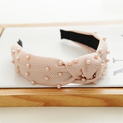 Pink Mesh Beaded Cloth Hair Bands, Wide Twist Knot Hair Accessories for Women Girls, Pink, 170x30mm