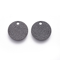 Electrophoresis Black 304 Stainless Steel Charms, Textured, Flat Round with Bumpy, Electrophoresis Black, 10x1mm, Hole: 1.2mm